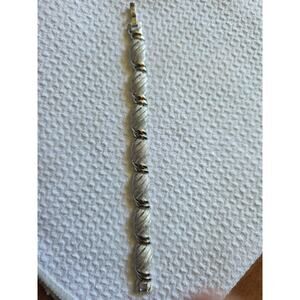 Vintage Crown Trifari Silver Tone Textured Link Bracelet Signed 7.5"